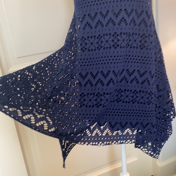 Robin Piccone NAVY Blue Swim SHARK Bite Hem Slip Mini Dress Swim Beach L - Picture 6 of 6